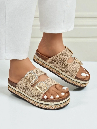 Royalfashion Sandales pour femmes avec boucles strassées GlamCork