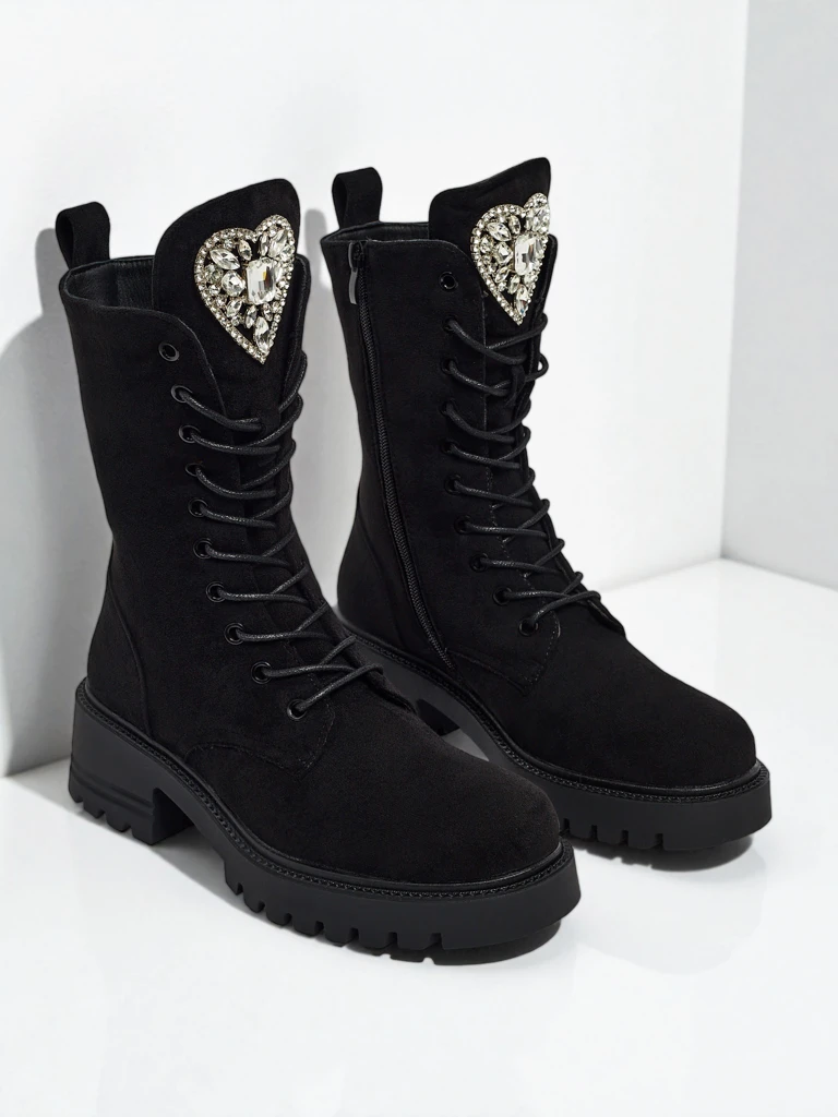 Bottines à lacets en daim écologique pour femmes Emelune