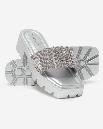 OUTLET Pantoufles argentées pour femmes avec zircons cubiques Emkoy - Footwear