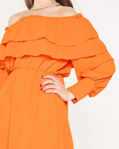 Robe courte orange à volants pour femme - Vêtements