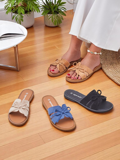 Royalfashion Sandales plates pour femme avec nœud Gerber