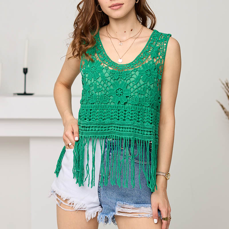 Chemisier crop top en dentelle verte pour femme - Vêtements