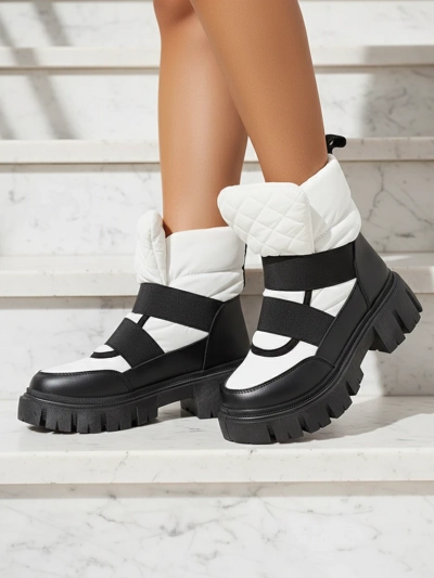 Bottes de neige pour femmes à semelle plate en noir et blanc Ferory- Footwear