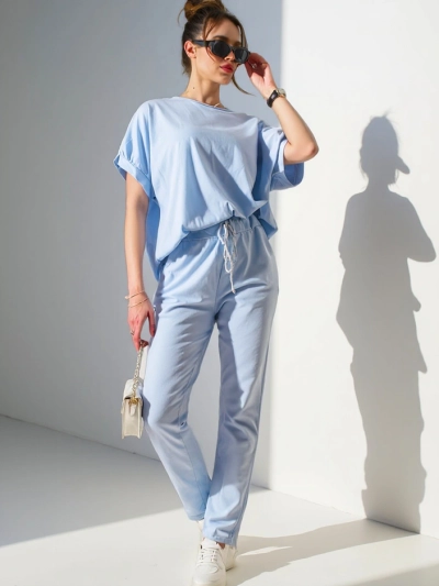 Ensemble en coton Royalfashion pour femmes avec des manches courtes et un pantalon droit
