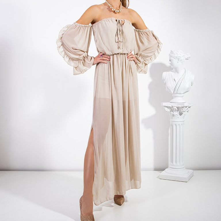 Robe longue beige femme - Vêtements