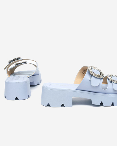 OUTLET Chaussons bleus pour femme avec ornements en zircon Sadoh- Footwear