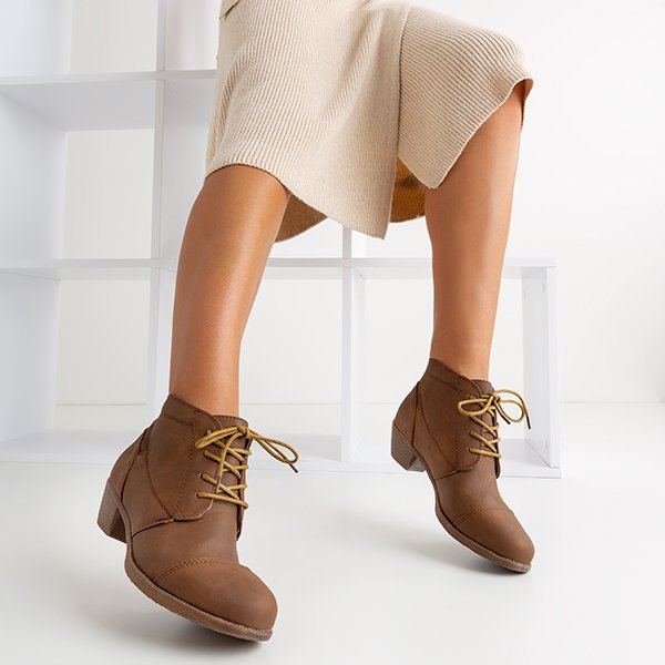 Bottines à lacets pour femmes marron foncé à talon bas Liboa - Footwear
