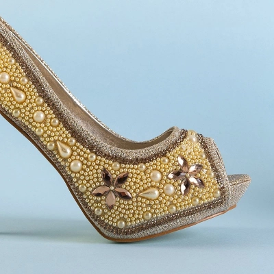 OUTLET Escarpins femme en brocart or avec zircons et perles Gitana - Chaussures