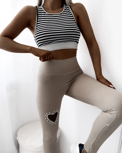 Leggings femme beige avec cœur - Vêtements