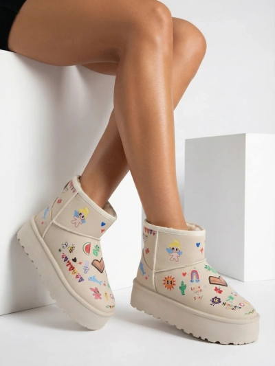 Bottines Lemuria - Bottes de Neige Cr\[egrave\]me Doodle \[agrave\] Semelle \[E]paisse Furrini