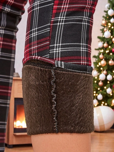 Royalfashion Teggings femme à carreaux réchauffés