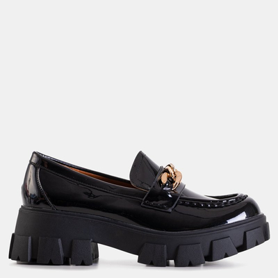 Chaussures à enfiler pour femmes laquées noires avec une chaîne Guinewra - Chaussures