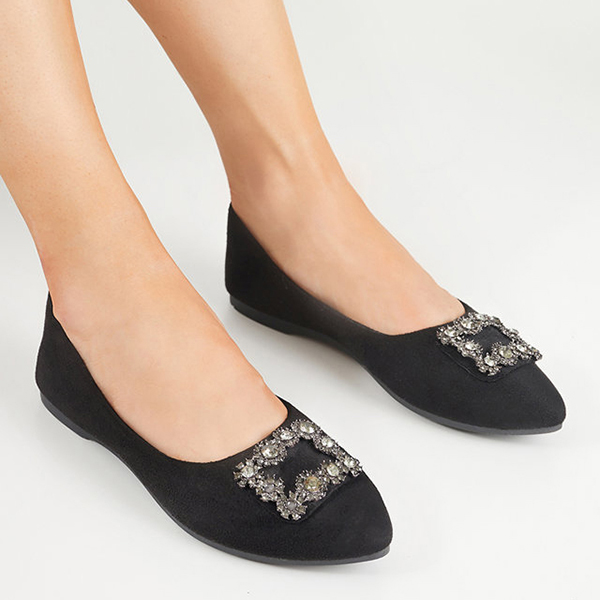 Ballerines noires en daim écologique pour femmes avec décoration Linselisa - Footwear