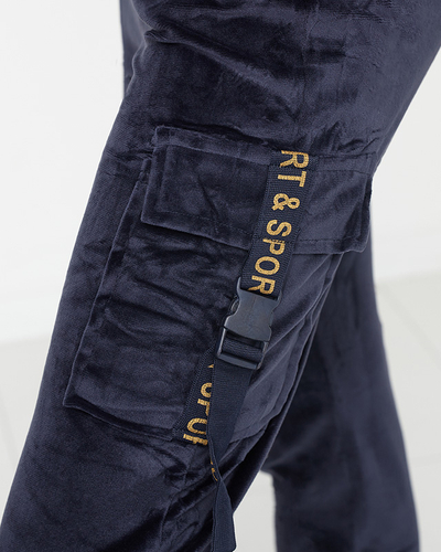 Pantalon de survêtement cargo en velours bleu marine pour femme - Vêtements