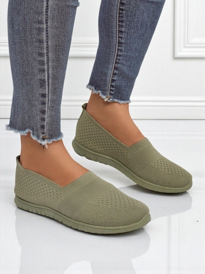 Mocassins pour femmes Gaia Verde – chaussures vertes confortables en tissu à talons plats