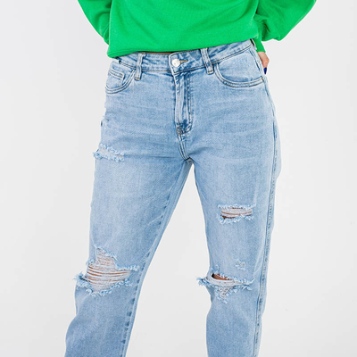Jean droit bleu déchiré pour femme - Vêtements
