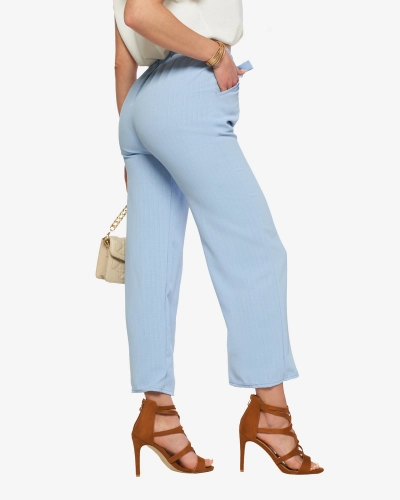Pantalon large en tissu bleu pour femme - Vêtements