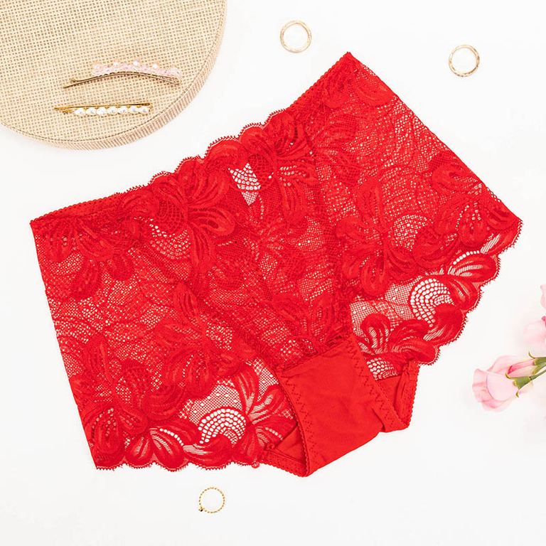 Culotte en dentelle rouge GRANDE TAILLE pour femme - Sous-vêtement