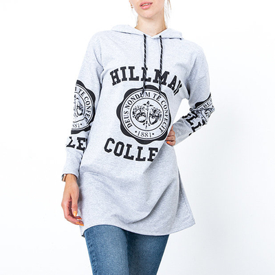 Sweat femme gris avec inscriptions et capuche - Vêtements