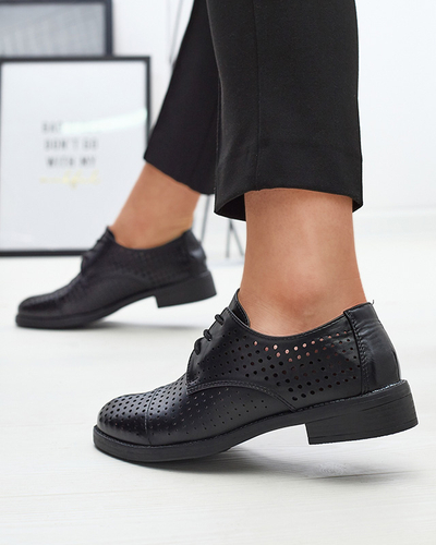 Demi-souliers ajourés en cuir écologique noir pour femmes Azedvo- Footwear
