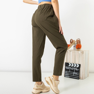 Pantalon droit en coton femme vert foncé PLUS TAILLE - Vêtements