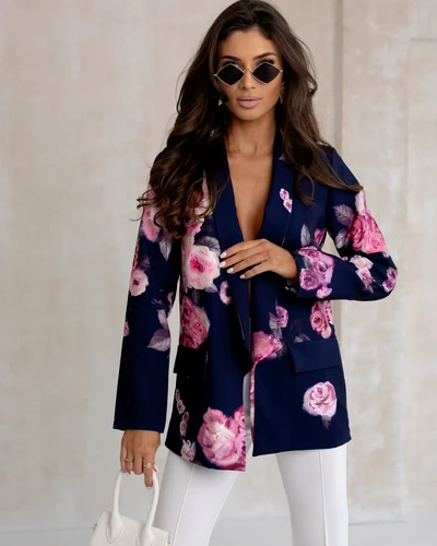 Blazer femme Royalfashion sans fermeture avec des fleurs roses