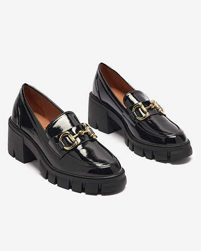 Mocassins noirs laqués pour femmes avec ornement Neriea - Chaussures
