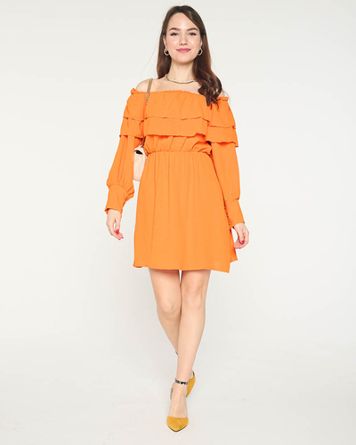 Robe courte orange à volants pour femme - Vêtements
