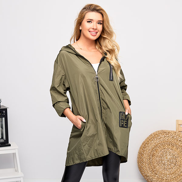 Coupe-vent long femme vert foncé avec ornements - Vêtements