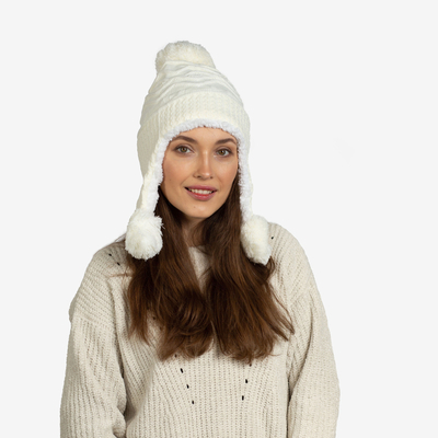 Bonnet isotherme femme blanc à pompons - Accessoires