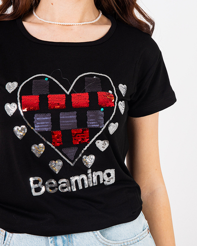 T-shirt femme noir avec imprimé - Vêtements