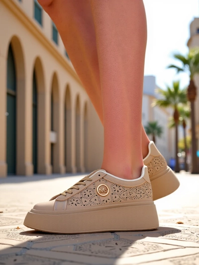Sneakers plateforme pour femmes Callista Royalfashion écru cuir écologique