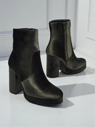 Bottines pour femmes à talons épais imitation velours Miss