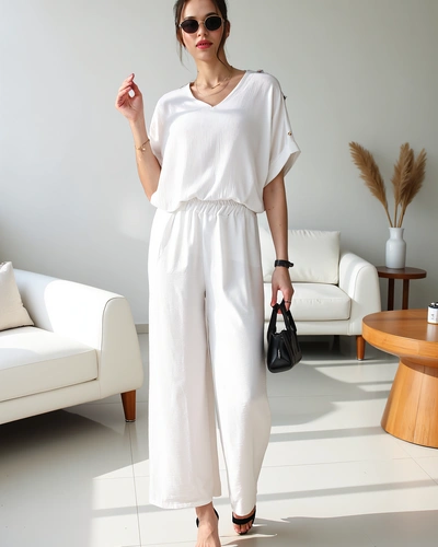 Ensemble décontracté Royalfashion pour femmes avec un haut à manches courtes et un pantalon large