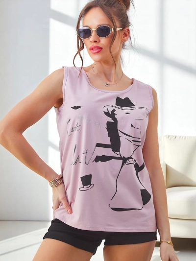 Blouse sans manches en coton pour femmes Royalfashion avec impression et strass