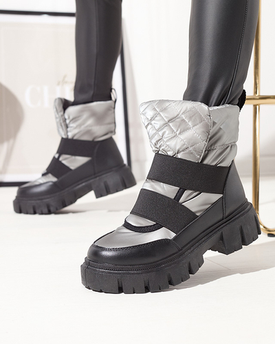 Bottes de neige pour femmes à semelle plate en noir-gris Ferory- Footwear