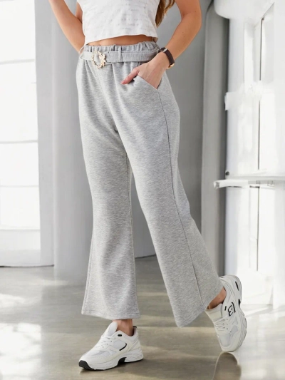 Royalfashion Pantalons larges en tissu pour femmes avec une ceinture décorative