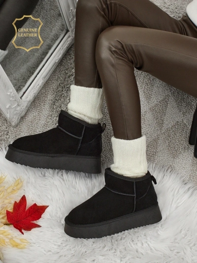 Bottes courtes style bottes de neige pour femmes en cuir naturel Elunara