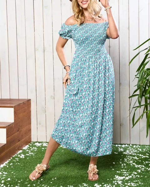 Robe midi femme verte à motif floral - Vêtements