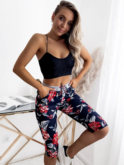 Short femme 3/4 bleu marine et rouge imprimé GRANDE TAILLE - Vêtements