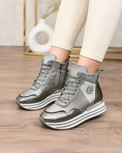 Royalfashion Baskets sportives grises à paillettes pour femme Kawellas