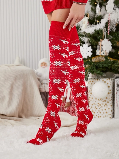 Royalfashion Chaussettes de Noël pour femmes, rouges