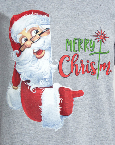 Pyjama 2 pièces gris pour femmes avec imprimé de Noël- Vêtements