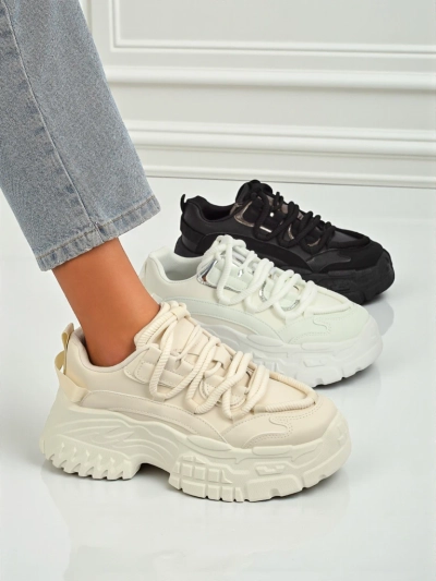 Sneakers beiges pour femmes Athenia en cuir écologique sur plateforme de 6,5 cm