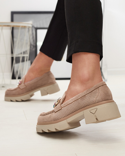 Mocassins pour femmes ajourés marron clair avec ornement Bokkso- Footwear