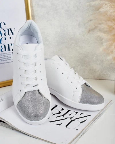 Baskets élégantes pour femmes Royalfashion Calista argent et blanc en cuir écologique