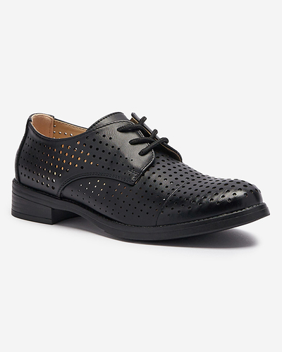 Demi-souliers ajourés en cuir écologique noir pour femmes Azedvo- Footwear