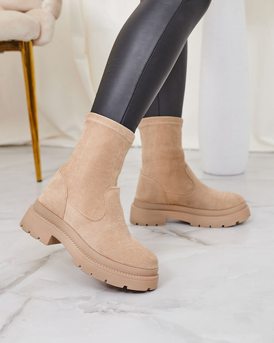 Royalfashion Bottes en suédine écologique pour femmes en beige Classy Girl