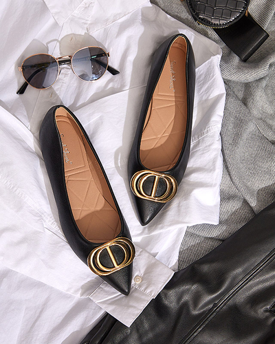 Ballerines pointues noires et dorées pour femme avec ornement sur le bout Manico - Footwear
