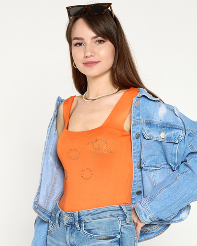 Top orange femme avec zircons cubiques dorés - Vêtements